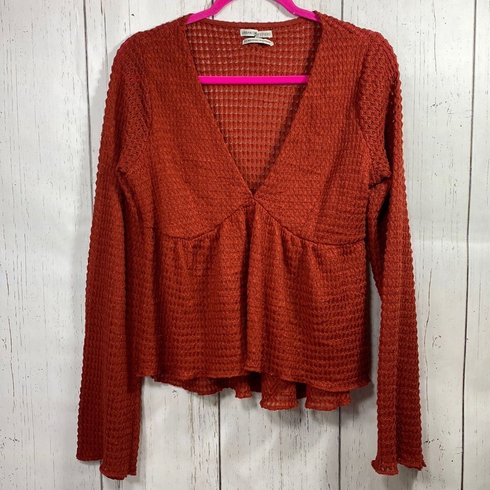 Urban Outfitters Womens Crochet Bell Sleeve Hi Low Orange Top
